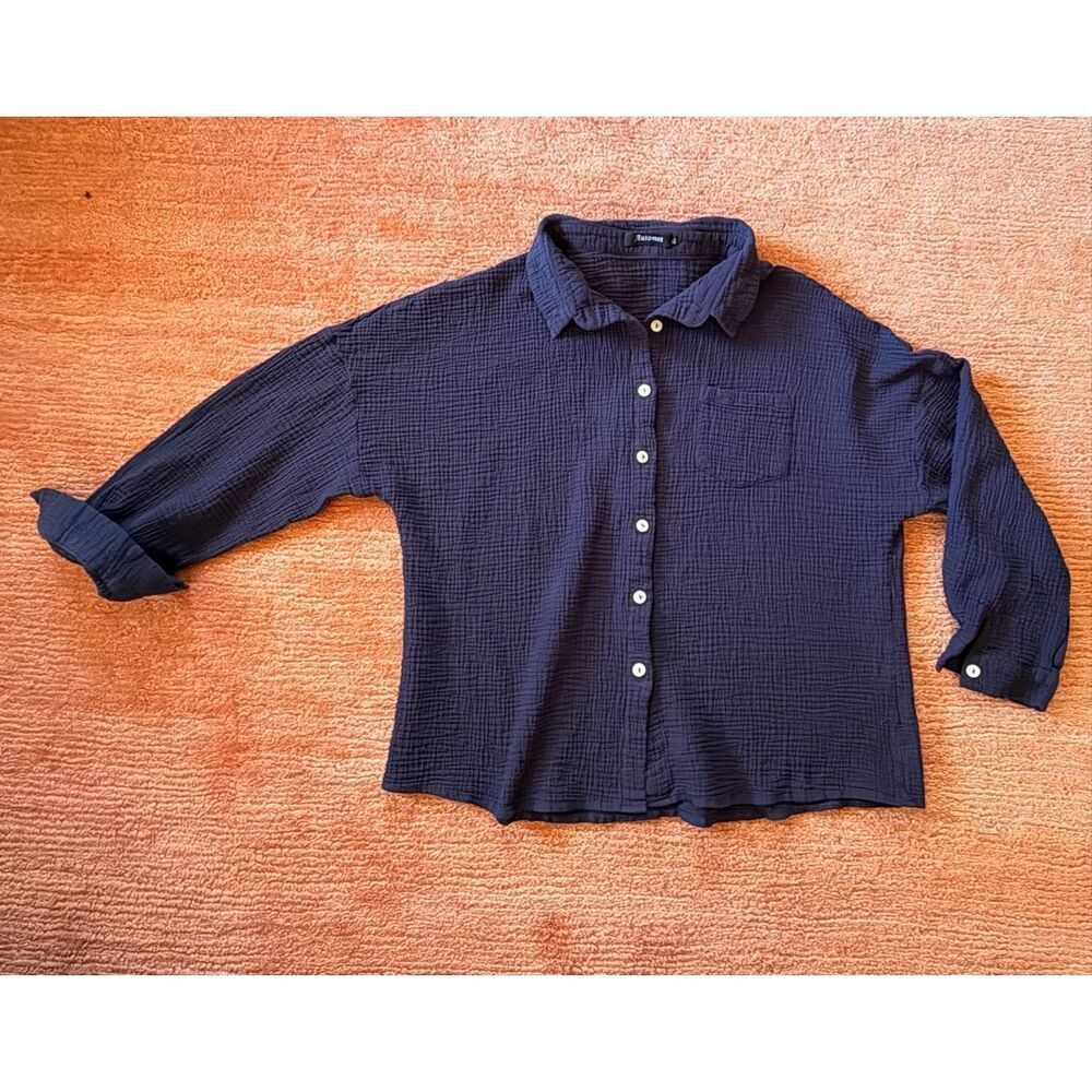 Automet Navy Crinkle Gauze Button Down Shirt XL/L/M